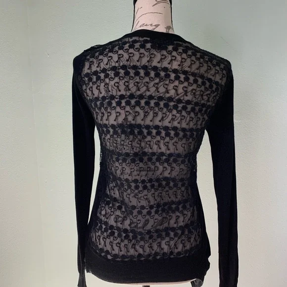 TCEC Black Open Cardigan Lacey lightweight See Through Back Size Large - Picture 1 of 6